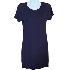 OPEN EDIT WOMENS DRESS SMALL BLUE‎ MINIMALIST LIGHT RIB RETRO SHORT SLEEVE NWOT